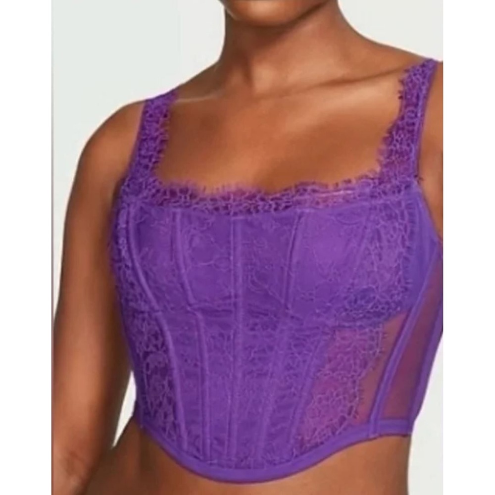 VICTORIAS SECRET Dream Angels Lace Corset Bralette Top Bustier Purple Sz M